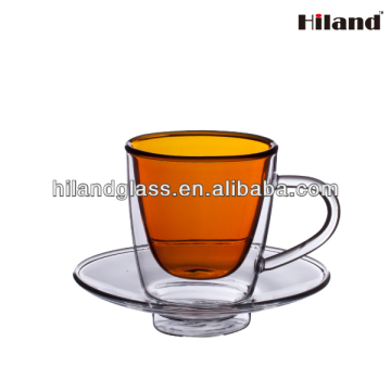 Promotional colored borosilicate double wall glass tea cup