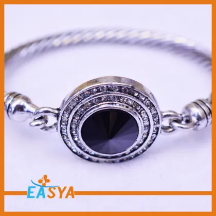 Antique Silver Chain Black Rhinestone Gem Bracelet