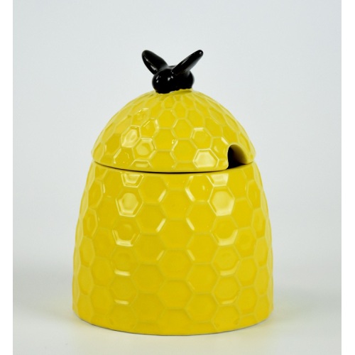 Yellow bee shape food canister ceramic with lid
