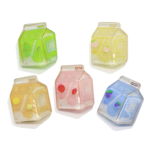 Kawaii Transparente Trinkflasche Harz Dekoration Flatback Glitter Milch Obst Box Schlüsselbund Ornament Making Scrapbook Diy Charms