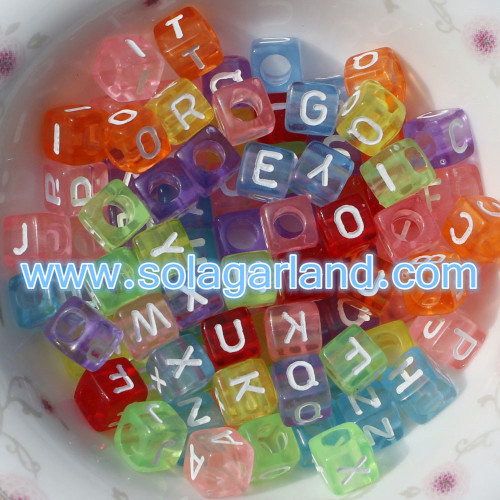 6MM Clear Square Cube Alphabet Letter Beads For Jewelry Making