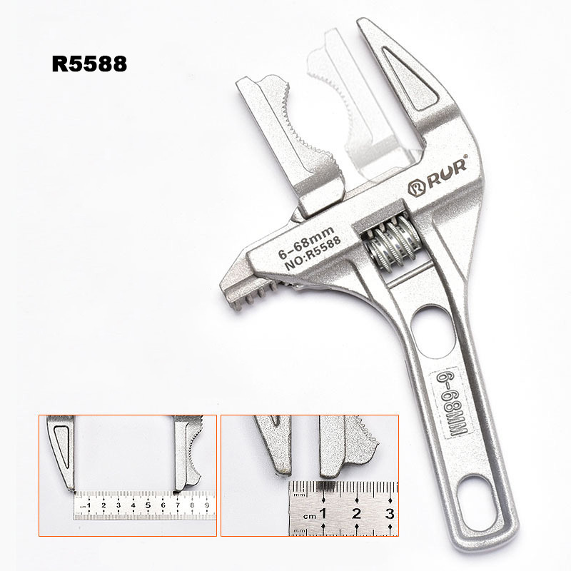 High quality bathroom water pipe repair tool aluminum alloy large opening short handle adjustable dual purpose wrench