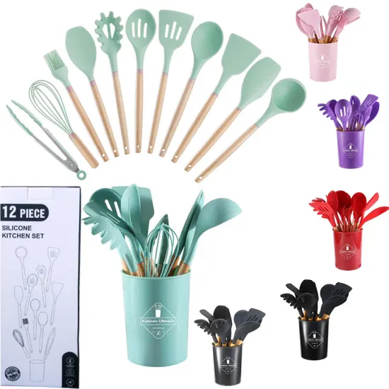 Colorful Silicone Home Cooking Tools and Utensils Set: 12-Piece Kitchen Wares Boxed Packing - 1.6kg