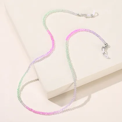Handmade Clear Beaded Sunglasses and Necklace Set with Dual Purpose Extended Chain, Anti Slip Rainbow Crystal Glasses Chain