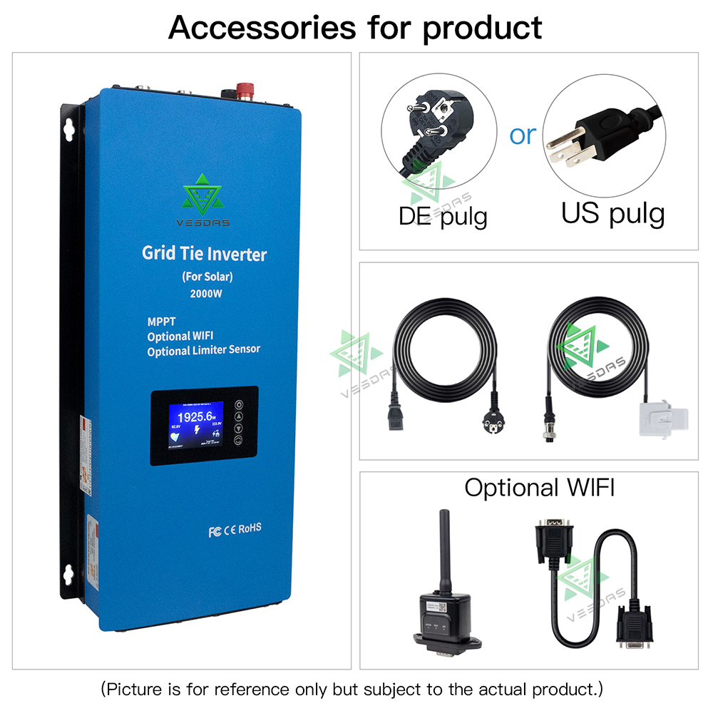 2000W Solar Inverter With Internal Limiter sensor 45-90VDC MPPT On Grid Tie Inversor Pure Sine Wave 230VAC With LCD Screen