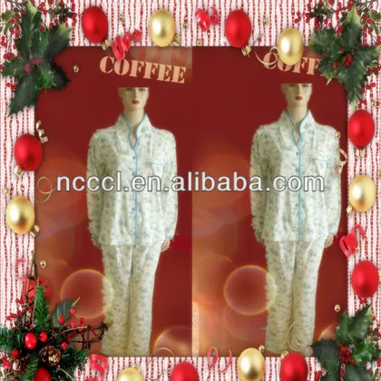 long sleeve 100%Cotton Full Print Knitting woman pajamas