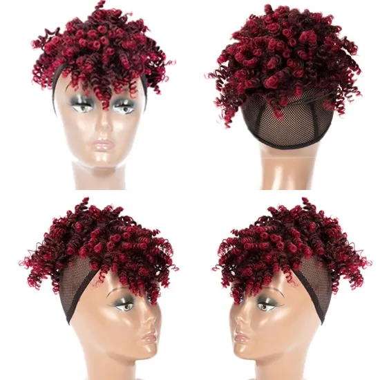 High Afro Puff Drawstring Ponytail Bun with Bangs for Black Women Short Afro Kinky Curly Ponytail Extension