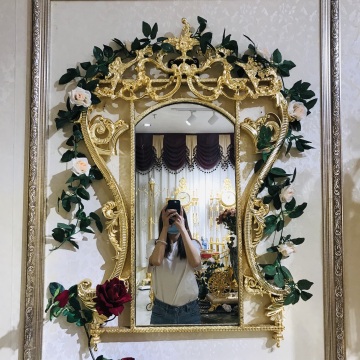 Luxury Palace Style French Elegant Large Size Golden Copper Oval Decorative Wall Mirror for Living Room