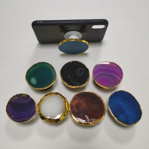 Druzy Agate Phone Socket ze złotą obręczą