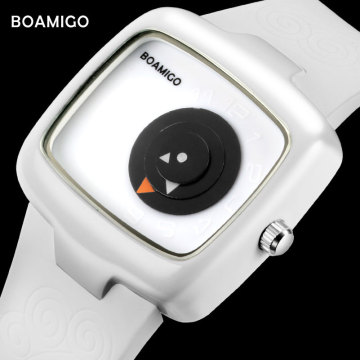BOAMIGO Personality Creative Square Dial Soft Rubber Strap Gift Wristwatch Quartz Watch For Boy And Girl