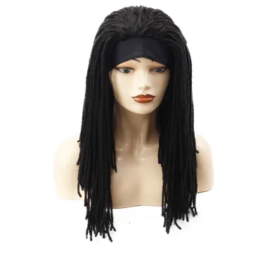 Long Black Straight Headband Dreadlock Wig Synthetic Soft Faux Locs Wigs Braiding Crochet Twist Hair Wigs For Black Women/Men
