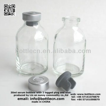 Moulded serum bottles 30ml with 20mm aluminum seals, rubber stopper