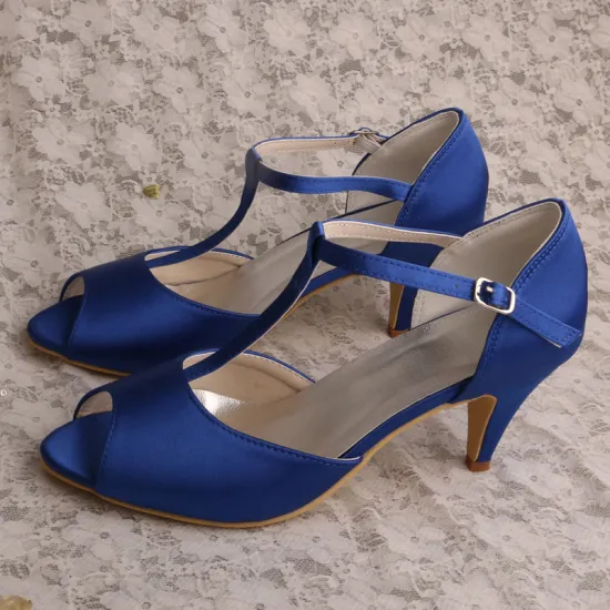 Mid Heel Court Shoes for Women Blue Satin