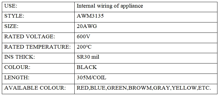 Silicone electrical wire UL3135 20#BLACK