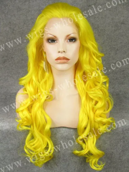 Yellow long wave lace front half wigs synthetic best wig outlet 26"