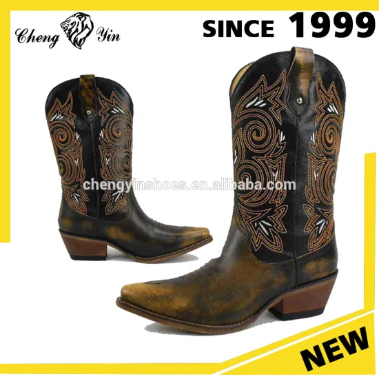 Popular Classic Style Low Heels Ladies Winter Wenstern Cowboy Boot