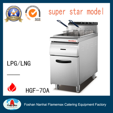 Stainless Steel 1-Tank 2 Basket Gas Fryer with Cabinet (HGF-70A)