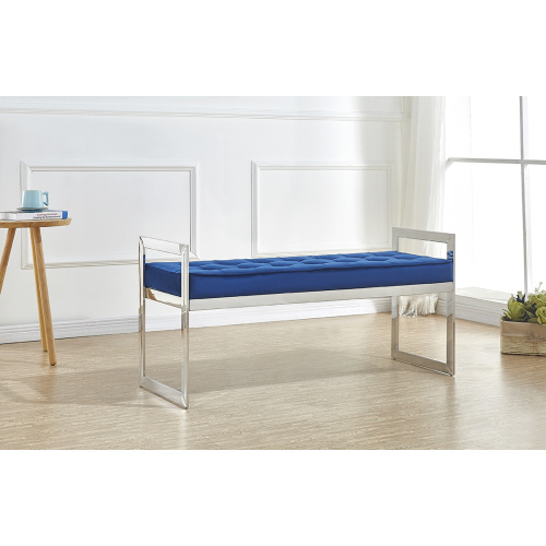 Bench de tecido moderno com pernas de aço inoxidável prateado