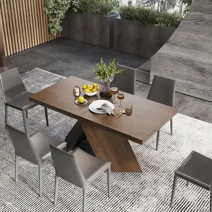 Q&N Solid Wood Rectangle Extendable Dining Table Set - Walnut Folding Dining Table for 6-8 Seaters