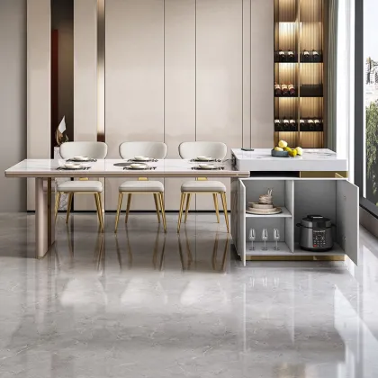 Stainless Steel Base Marble Top Induction Cooker Dining Table