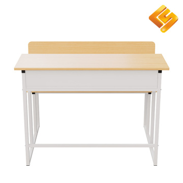 Белый двойной студенческий стол с прикрепленными стульями