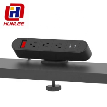 Clamp-on Desktop Power Strip with 3 Outlets and 2 USB Ports