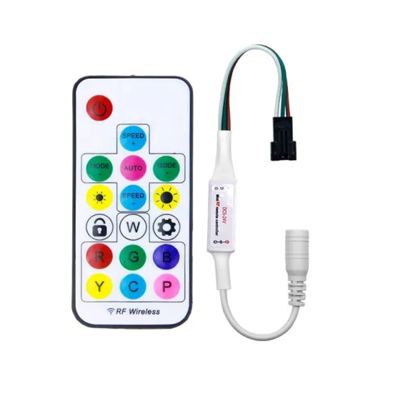 SP104E RF Remote: 17Key Wireless Dimmer for 2048 Pixels Max LED Strip Light Controller (5V/12V/24V)