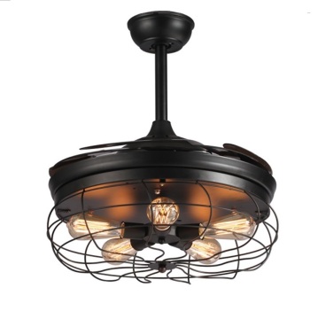 Vintage Industrial Ceiling Fan with Lights - Remote Control, 3 Speeds, Retractable Lighting Fixture