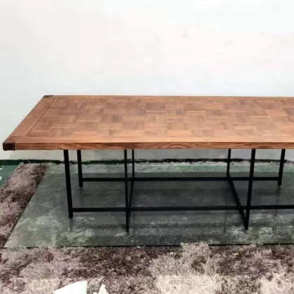 customized dining room antique wood dining table 240cm metal iron stand wooden top table conference workshop industrial design