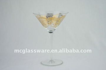 handmade clear martini glass with gold decal