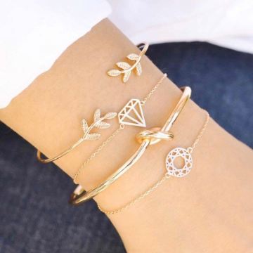Hot Sale 4Pcs/set Boho Leaves Knotted Diamond Bangles - Birthday Jewelry for Women