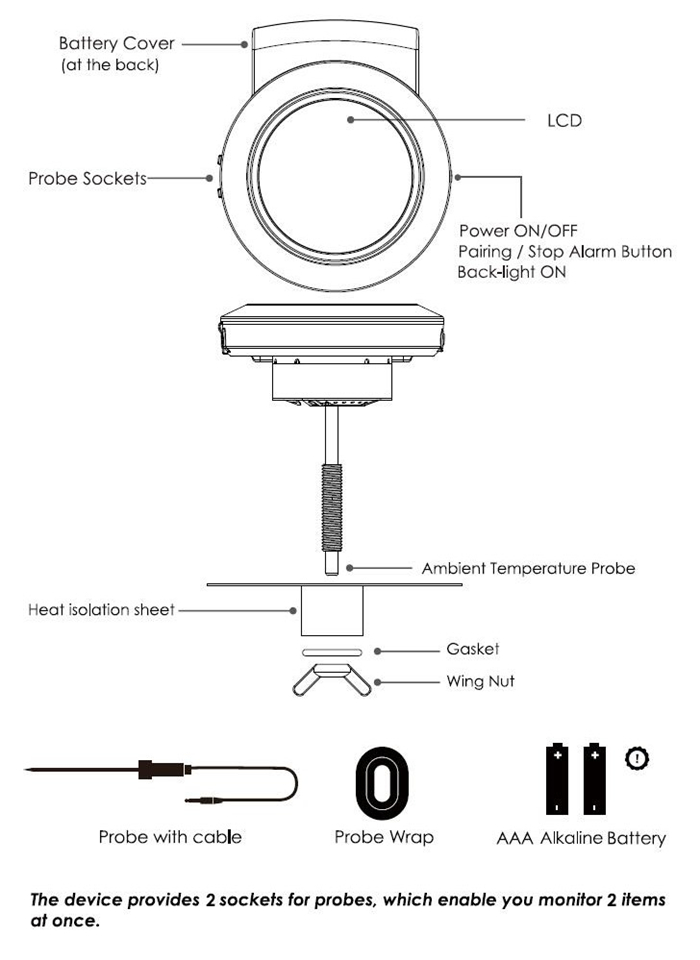 Waterproof Wireless Bluetooth Bbq Lid Thermometer With 2 Meat Probes 8