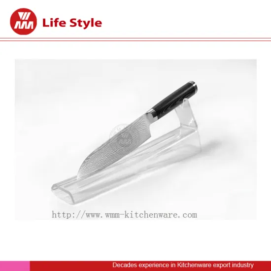 7" Damascus santoku knife with acrylic block