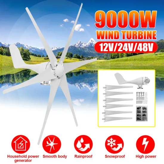 900W 12V/24V/48V 6 Blades Nylon Fiber Wind Turbines Generator Horizontal Wind Generator Windmill Energy Turbines Charge for Home