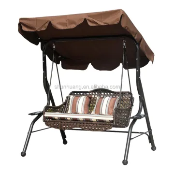 3-Seater Metal Rattan Patio Swing with Cushion and Canopy