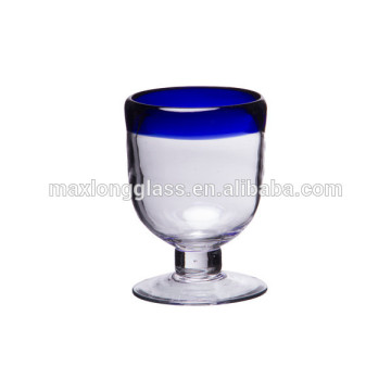 Rustic Wine glass and blue rim, 400ml.