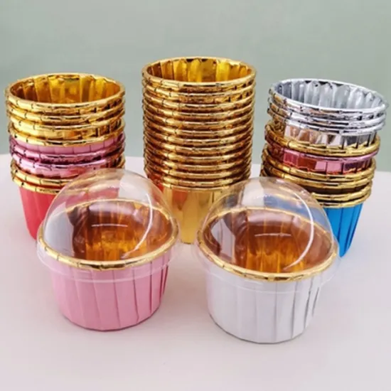 Separable High-Temperature Cupcake Liners with Lids, Coated with Metallic Gold Foil