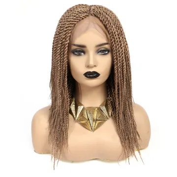 X-tress 18 Inch Lace Frontal Braids Wigs Middle Part Synthetic Wig With Senegalese Twists Braids Natural Brown Wig For Women