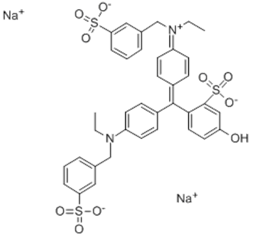 Benzenemethanaminium,N-ethyl-N-[4-[[4-[ethyl[(3-sulfophenyl)methyl]amino]phenyl](4-hydroxy-2-sulfophenyl)methylene]-2,5-cyclohexadien-1-ylidene]-3-sulfo-,inner salt, sodium salt (1:2) CAS No.:2353-45-9 CAS 2353-45-9