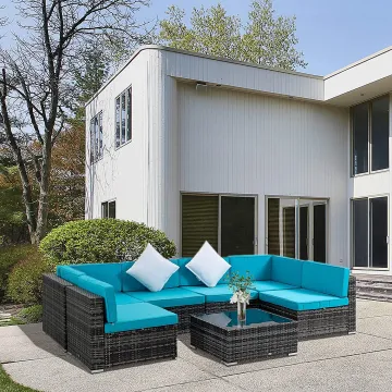 Outdoor Rattan Sofa Set with Coffee Table for Backyard, Balcony, Deck, and Garden