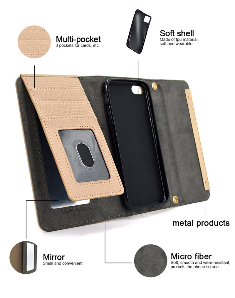 Flip Stand Mirror Leather Phone Case Back Cover 