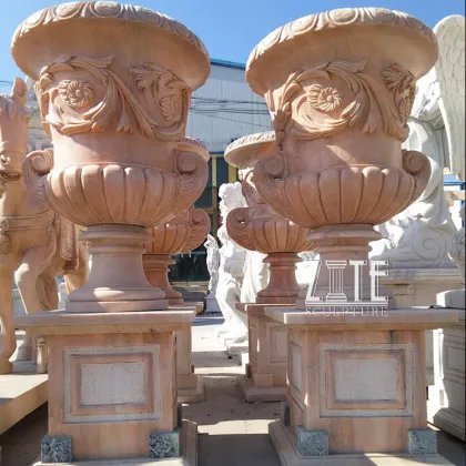 Natural Solid natural stone paired vases for garden decoration