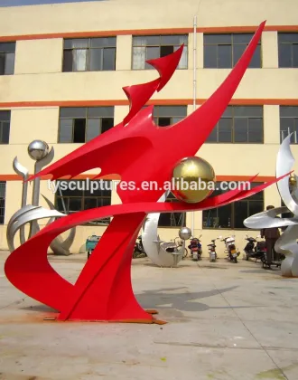 Red color Chinese outdoor abstract bird phoenix stainless steel sculpture for garden