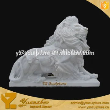 outdoor decoration life size white marble sitting lion sculpture