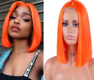 Wholesale price  ginger orange Silky Straight Wig Colorful Middle Part Synthetic Hair Bob Wigs Copper Color  lace Bob wig