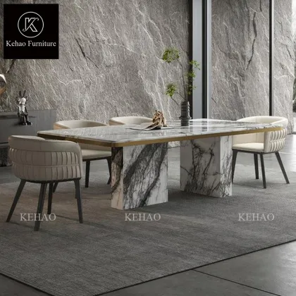 Modern Luxury Restaurant Dining Table Set - High End Natural Marble Milas Lilac for 8 People