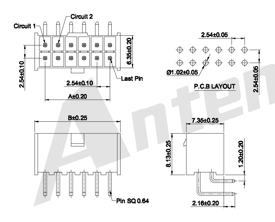 2.54mm Pitch Dual Row 90 ° Wafer AW2549RI-2xnp