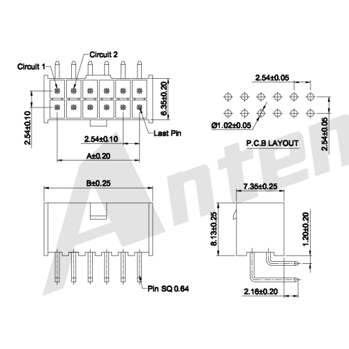 2.54mm Pitch Dual Row 90 ° Wafer AW2549RI-2XNP