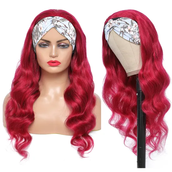 X-TRESS NEW  100% Brazilian Human Hair Headband Wigs red burg  Colored hair Headband Wigs For Black Women