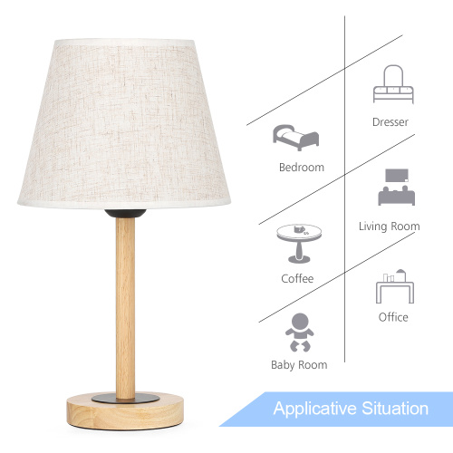 Lampe de table de base en bois avec abat-jour en linge